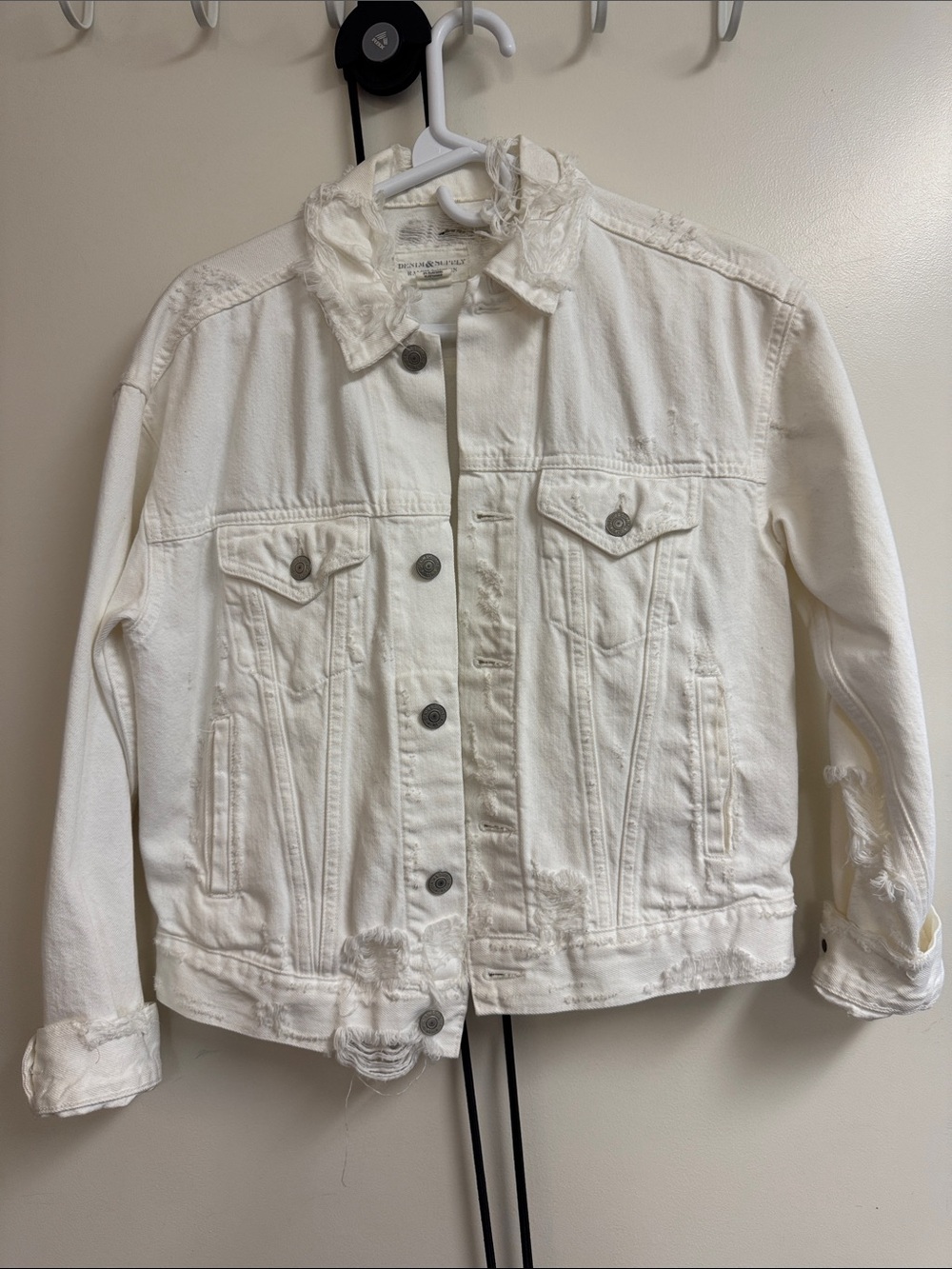 Denim & Supply Ralph Lauren White Distressed Trucker Jacket